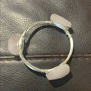 Silver wire  bracelet with light pink stones.